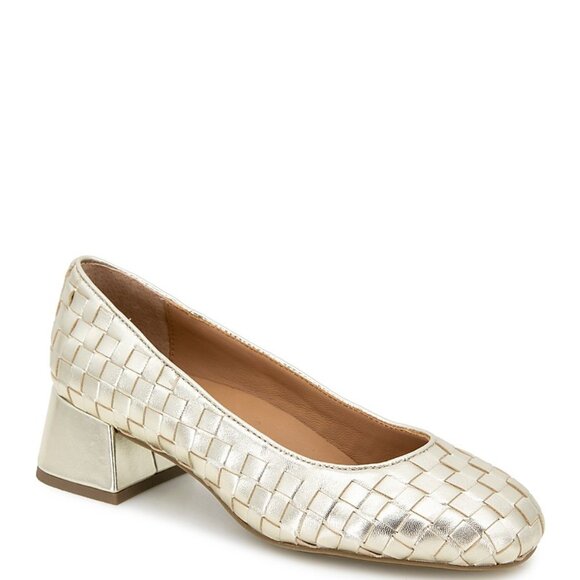 NWT Gentle Souls Women's Lancine Woven Block-Heel Pumps - Soft Gold Leather - Picture 8 of 8